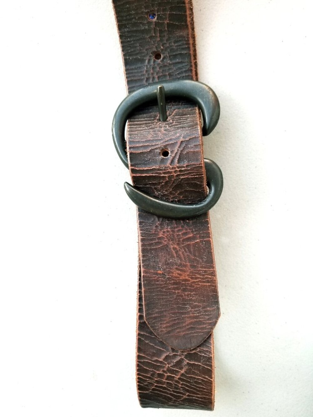 Vintage Bill Adler Brown Belt Sz 36 Distressed Pattern, S-Shaped Brass Buckle - Picture 11 of 16
